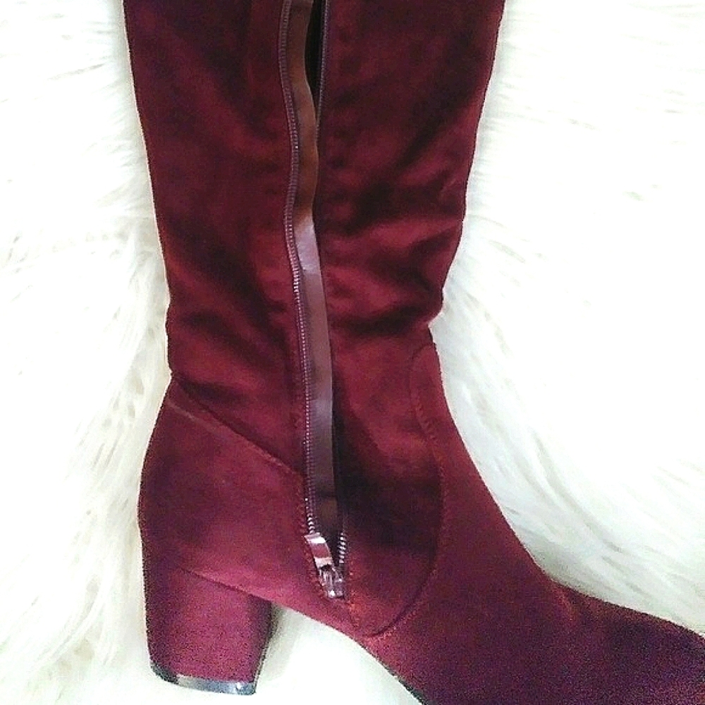 Refresh - Tall  Suede Wine Colored Knee High  Boots - Picture 4 of 7